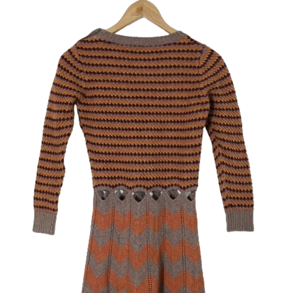 SEE BY CHLOE Brown and Orange Cutout Knitted Wool Sweater Dress Women's Size 2 - Picture 9 of 15